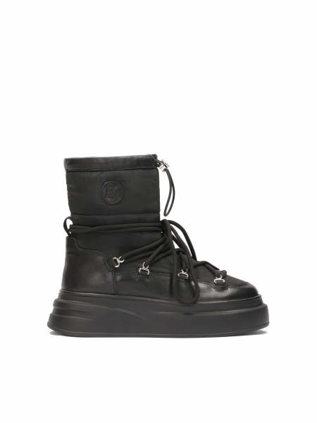 Fekete hócsizma vastag talpú kötéssel ARGENTA