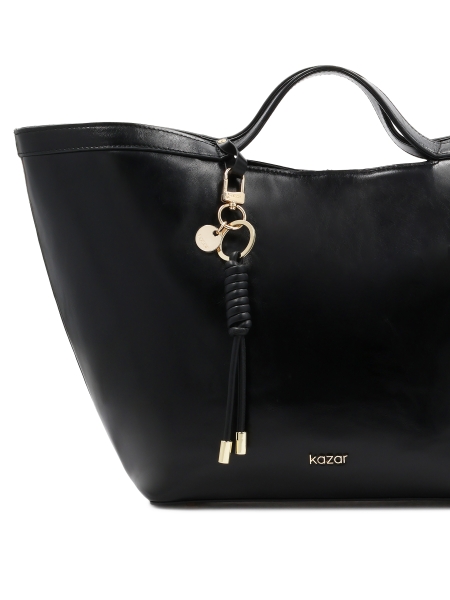 Fekete természetes bőr kulcstartó arany részletekkel LILYANA