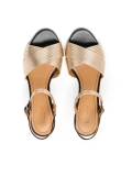 Kétféle bőrből készült arany és fekete szandálok LILIAN