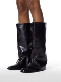 Fekete bőrcsizma felhajtott felsőrésszel KS MARGOT