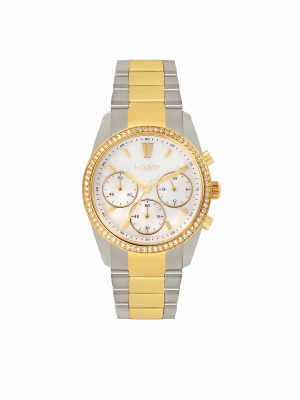 Ezüst és arany óra kristályokkal