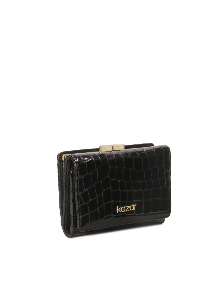 Fekete kis pénztárca lakkozott, dombornyomott bőrből ASA