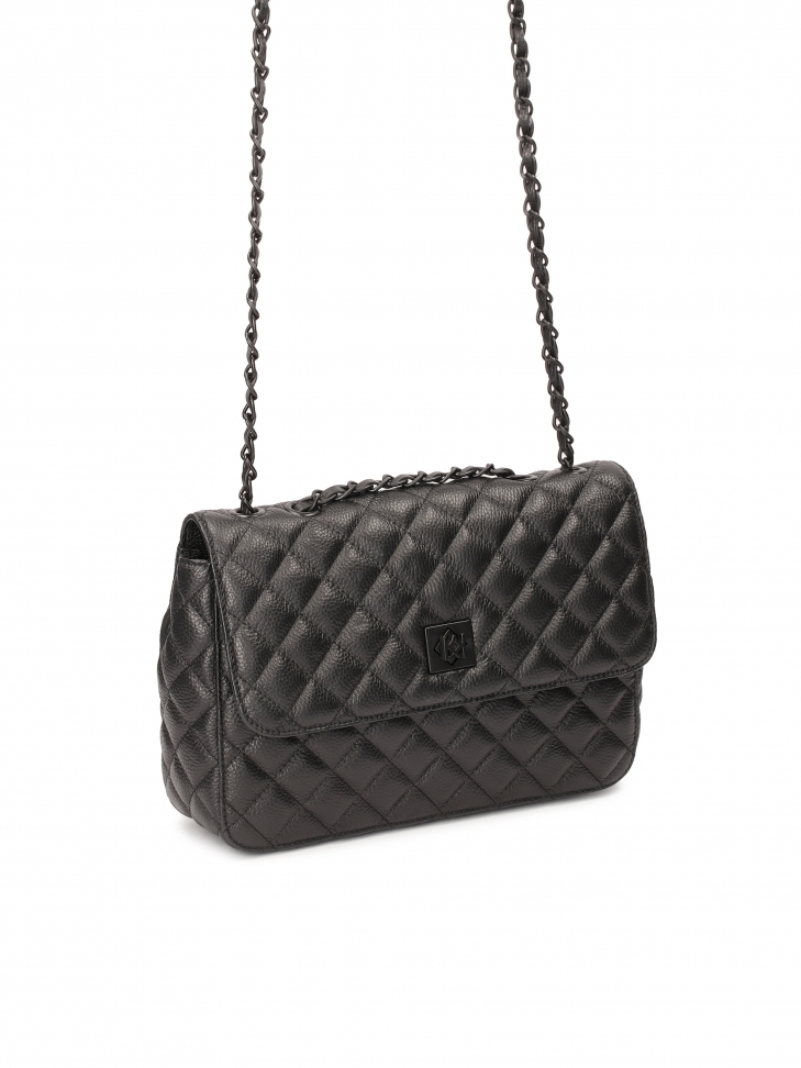 Fekete bőr kézitáska steppelt hosszúkás formával  VIDIA