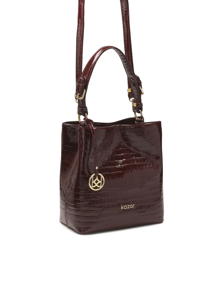 Maroon lakk kézitáska egzotikus mintával VICTORIA