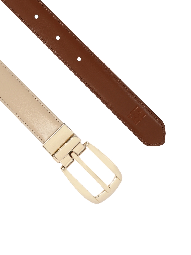 Kétoldalas öv bézs és barna színben arany csattal  MILL