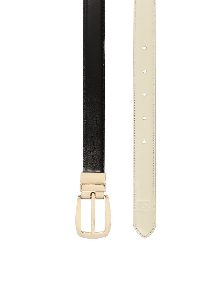 Kétoldalas fekete és krémszínű bőr öv MILL