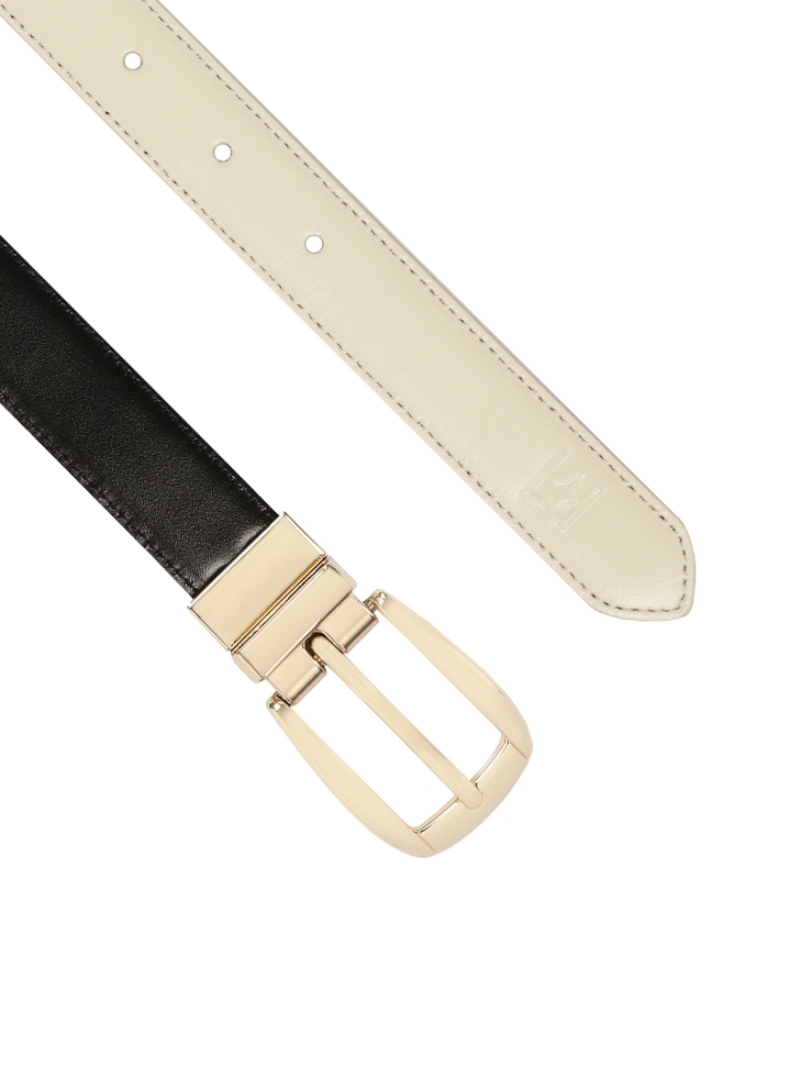 Kétoldalas fekete és krémszínű bőr öv MILL