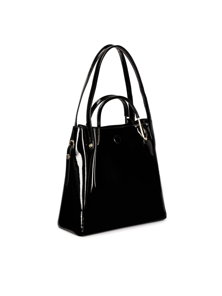 Fekete lakk táska fém fogantyúval ALEXANDRIA
