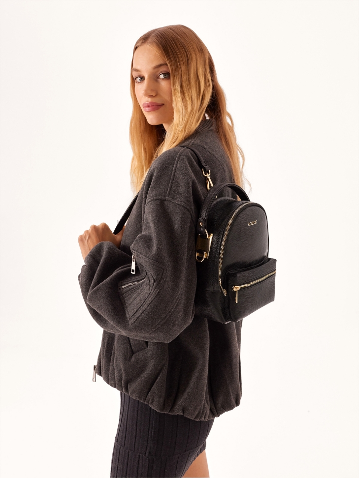 Fekete bőr 2 az 1-ben hátizsák HEMERA