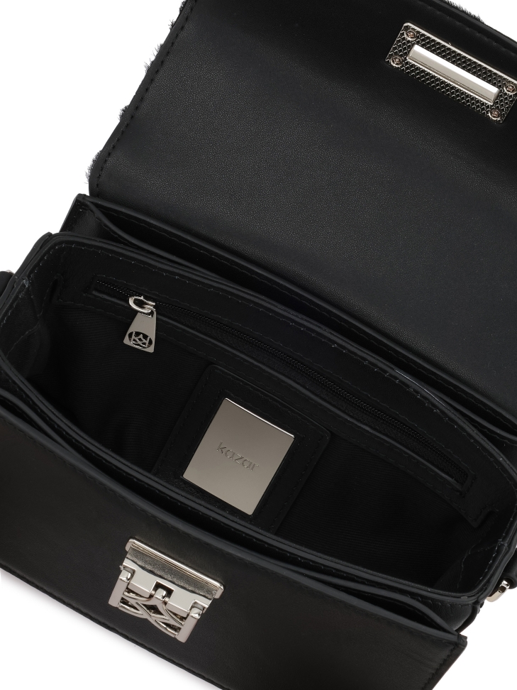 Fekete zebramintás sörtés kézitáska SIDE