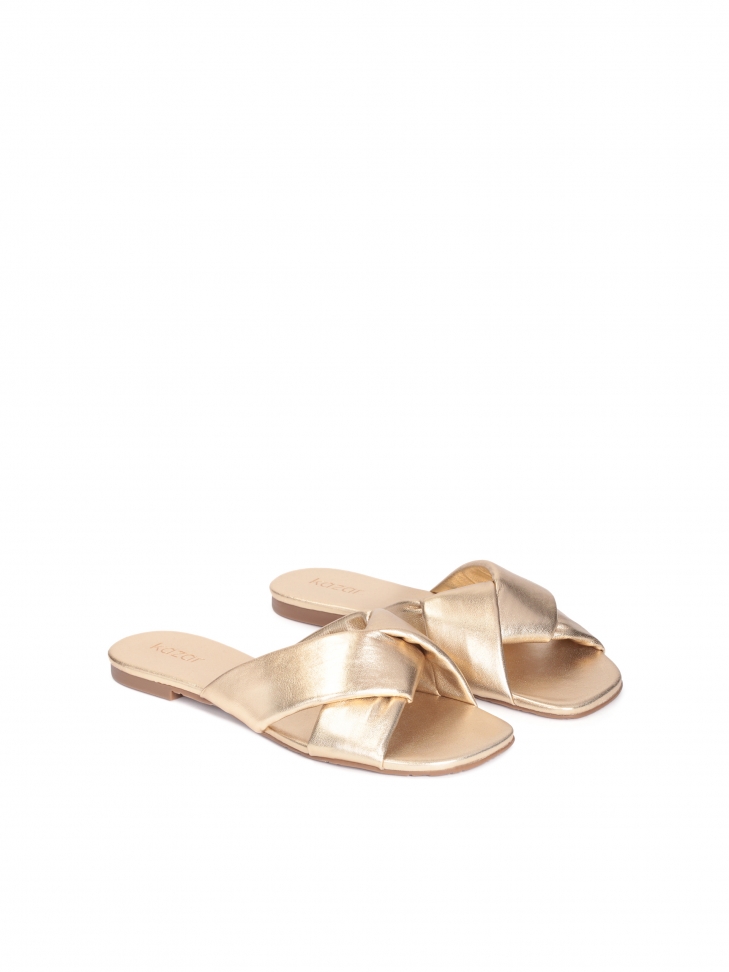 Aranyszínű bőrből készült lapos csúszdák ELANIE