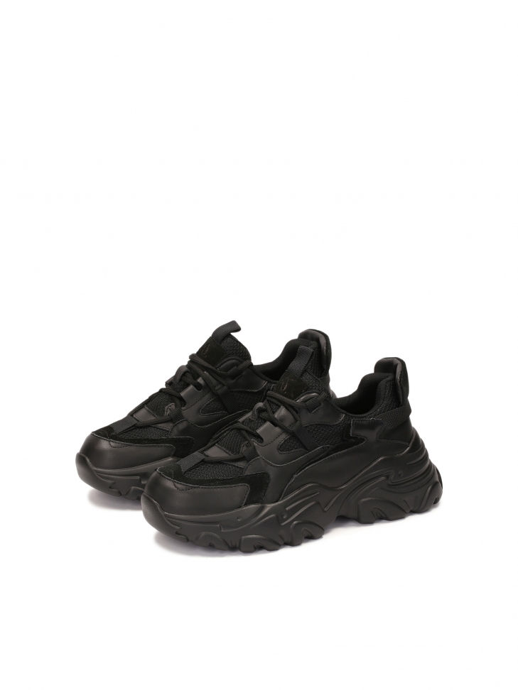 Női modern fekete bőr tornacipő vastag talppal KS IRA