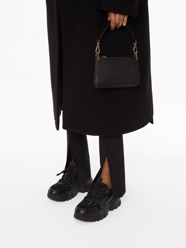 Női modern fekete bőr tornacipő vastag talppal KS IRA