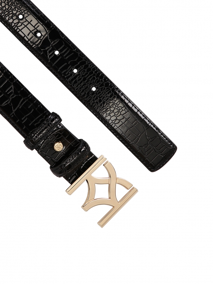 Női fekete dombornyomott bőr öv MANUELA