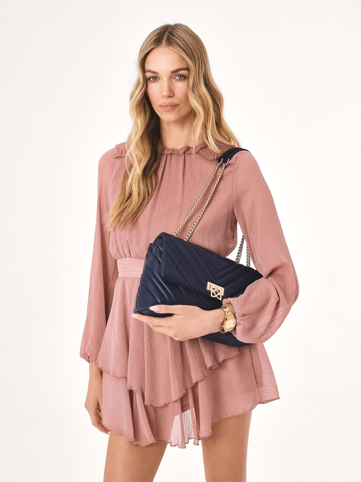 Tengerészkék steppelt láncos kézitáska HALLIE