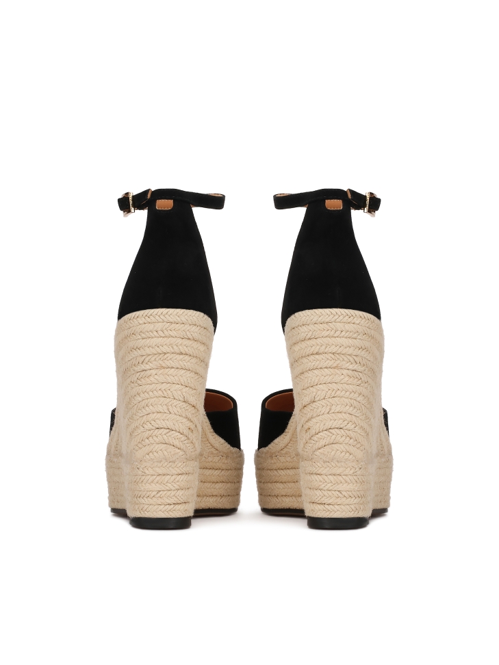 Fekete szarvasbőr ékszandál platformon BELLS