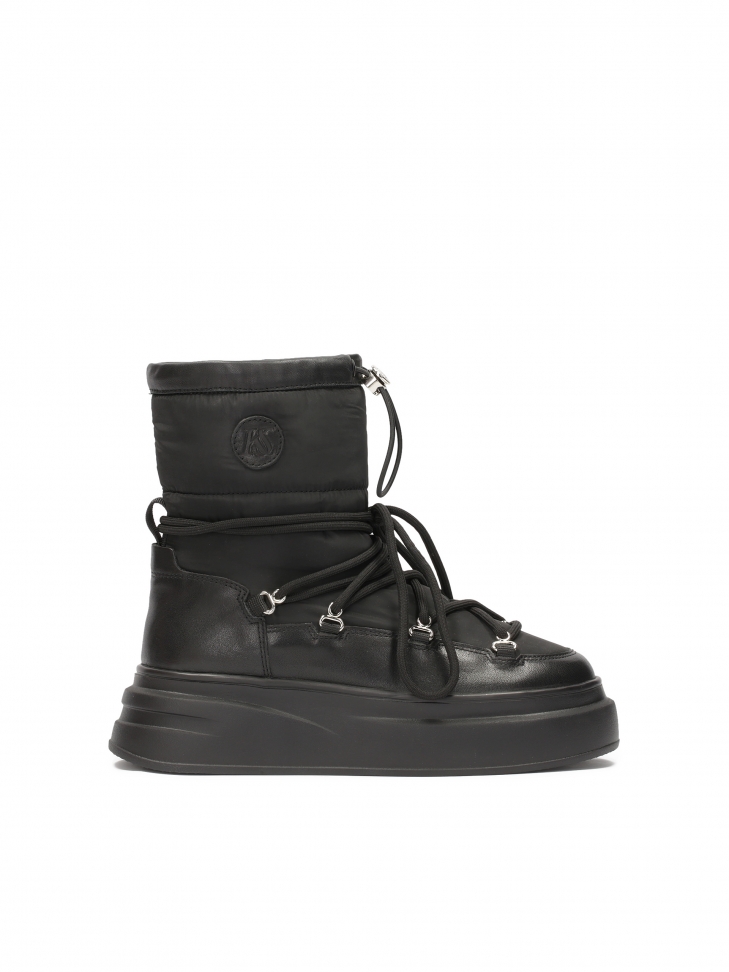 Fekete hócsizma vastag talpú kötéssel ARGENTA