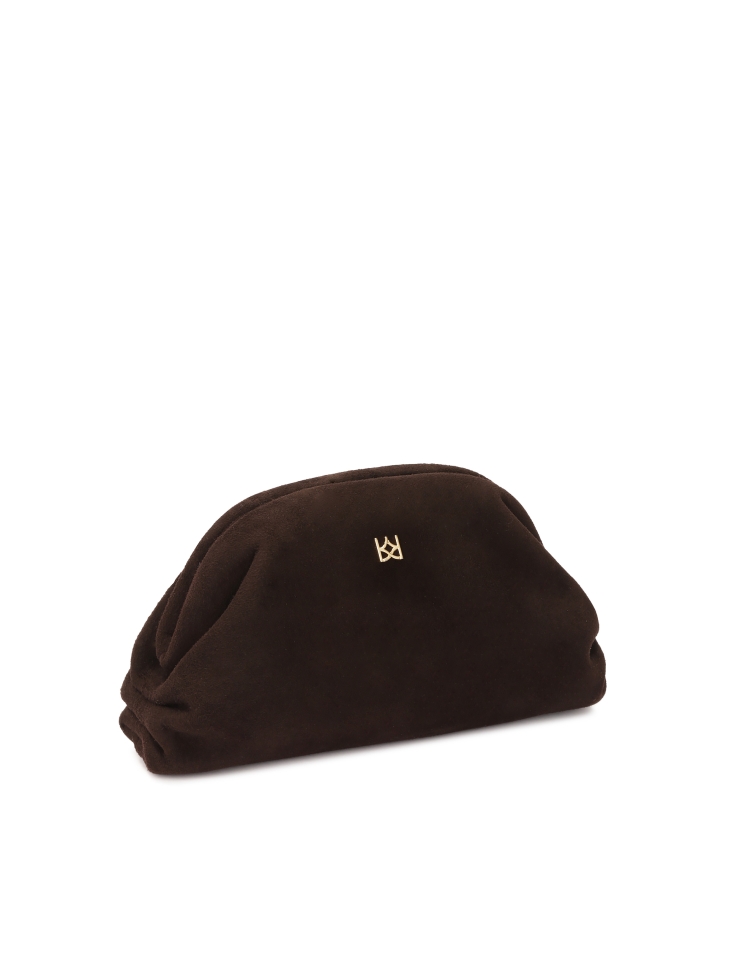 Szarvasbőr barna kézitáska fém kerettel GLOW