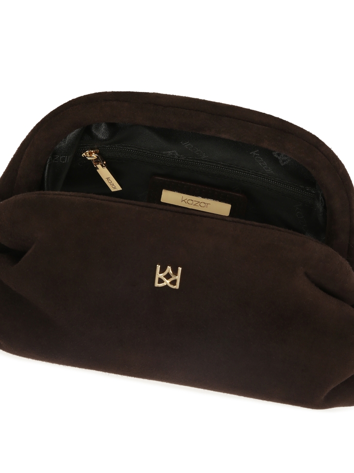 Szarvasbőr barna kézitáska fém kerettel GLOW