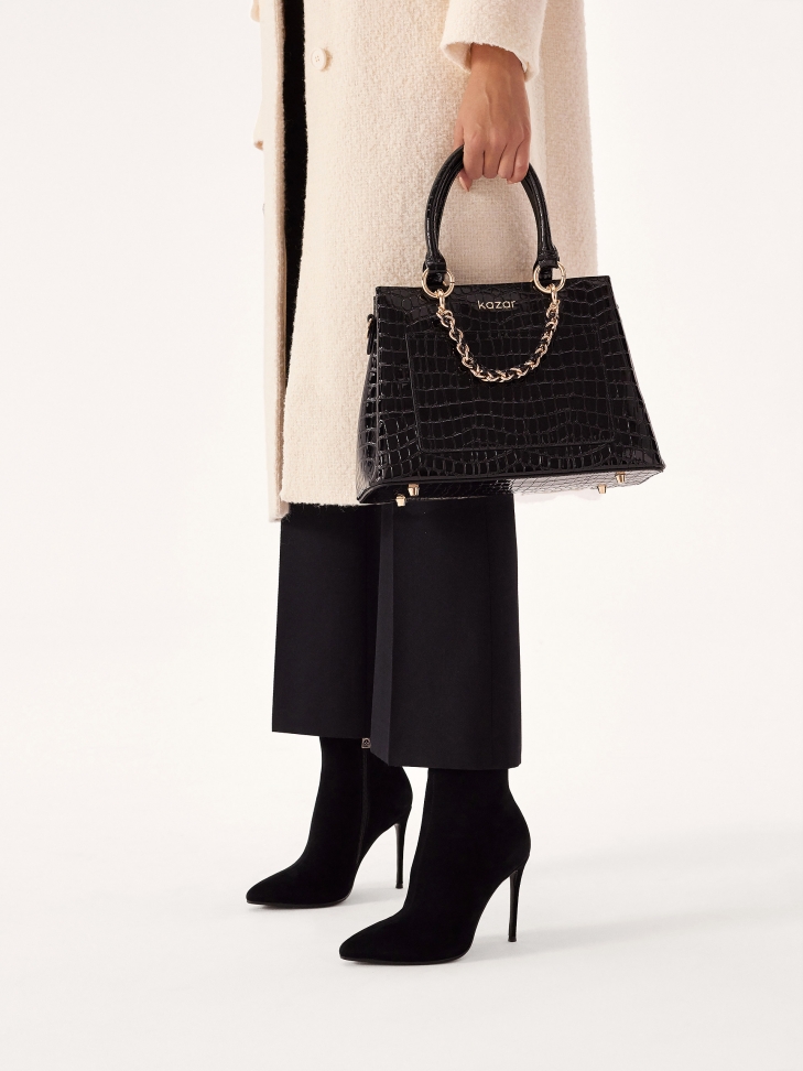 Klasszikus fekete szarvasbőr csizma tűsarkúval  CALUMET