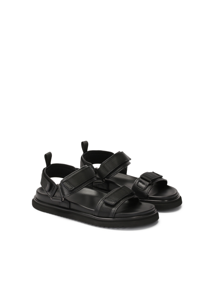Fekete bőr szandál tépőzáras pántokkal BERENON