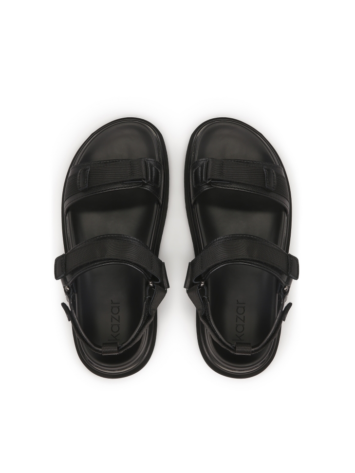 Fekete bőr szandál tépőzáras pántokkal BERENON