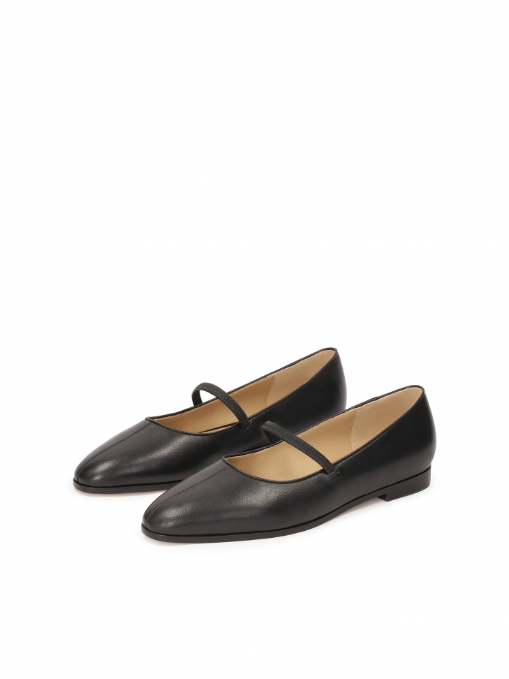 Fekete bőr balerinák pánttal FEYZA