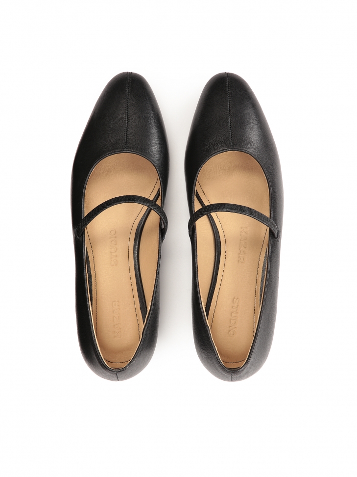 Fekete bőr balerinák pánttal FEYZA