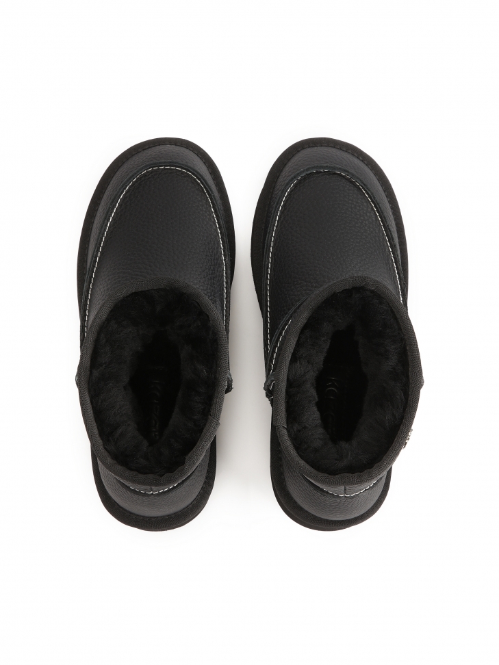 Fekete bőr hócsizma fehér cérnával ZULA