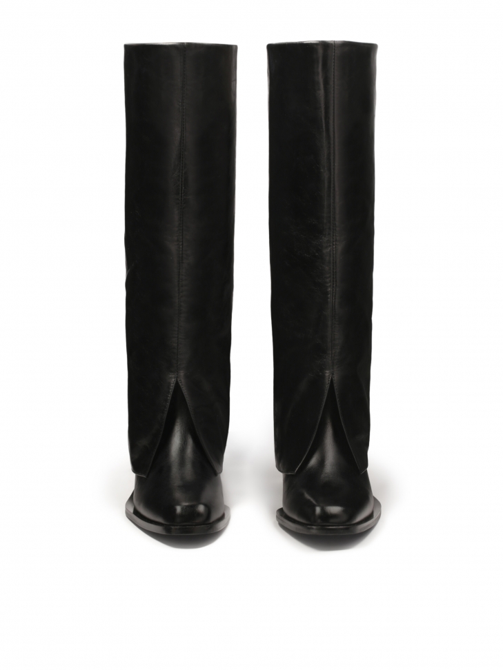 Fekete bőrcsizma felhajtott felsőrésszel KS MARGOT