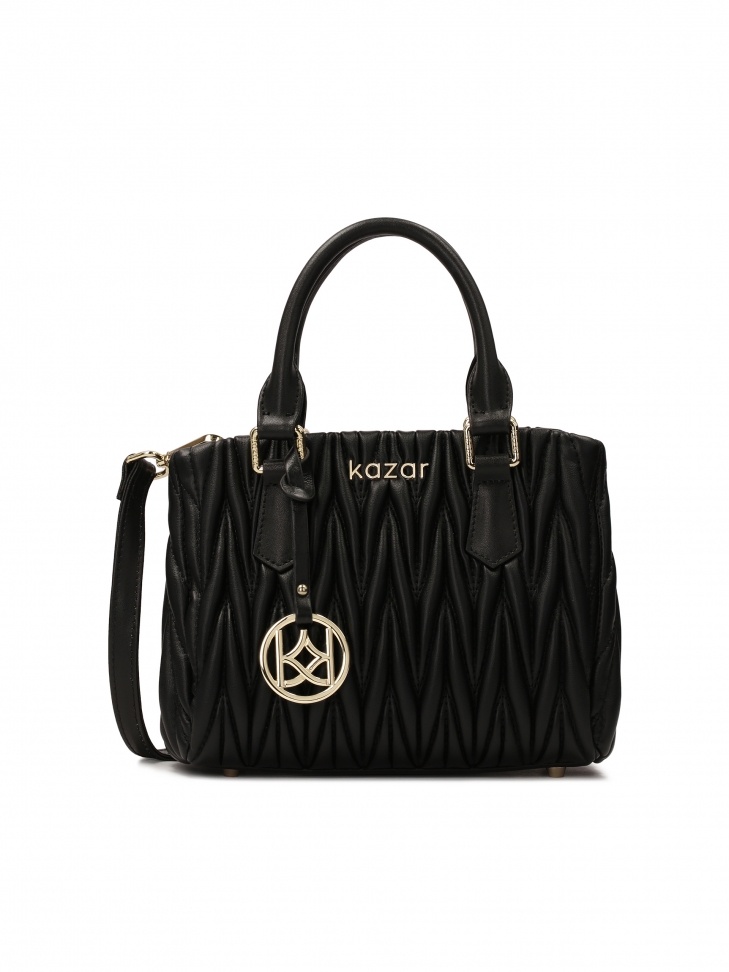 Feltűnő fekete kézitáska két fogantyúval és pánttal SAMIA