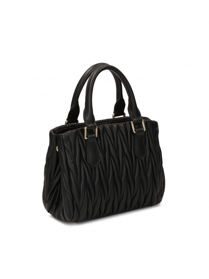 Feltűnő fekete kézitáska két fogantyúval és pánttal SAMIA