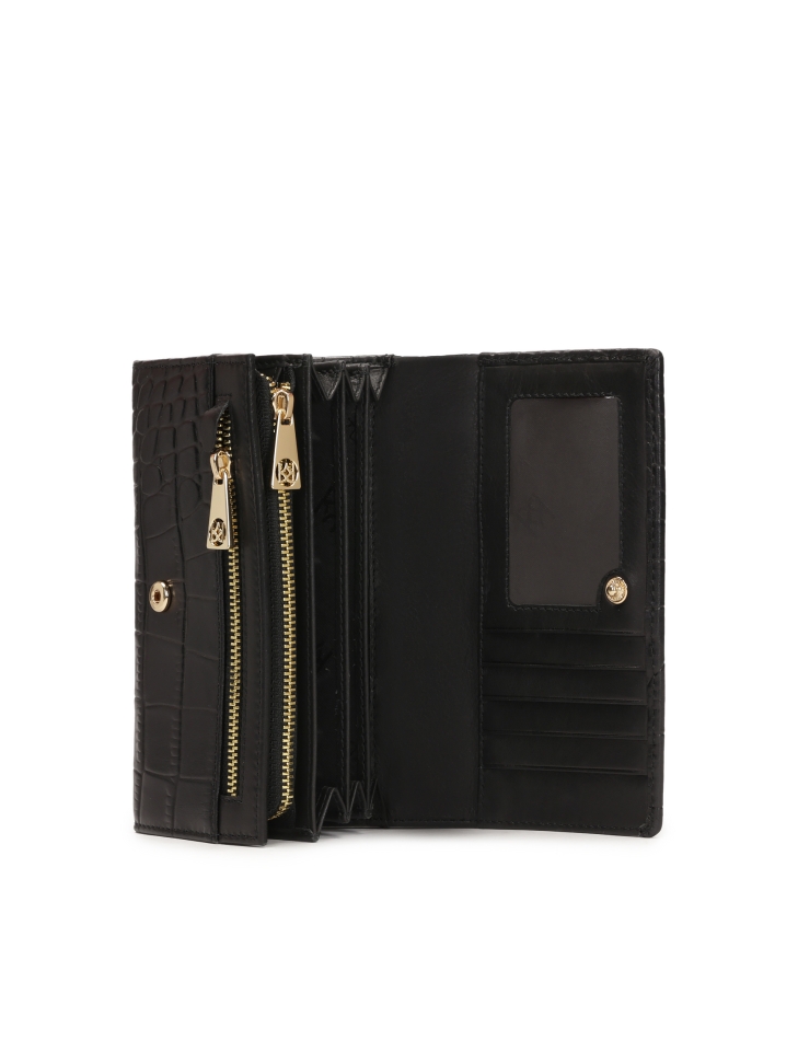 Fekete bőr pénztárca kroko motívummal SANTI