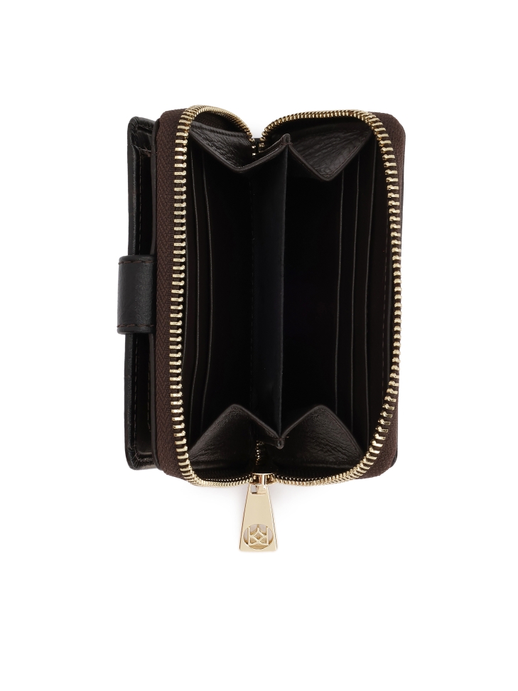 Barna angolna stílusú dombornyomott bőr pénztárca ARIYAH