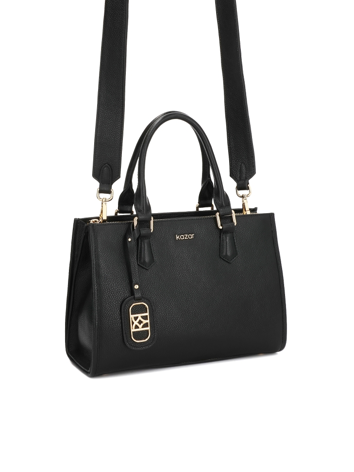 Fekete bőr kézitáska levehető pánttal és zárható rekesszel NAFI