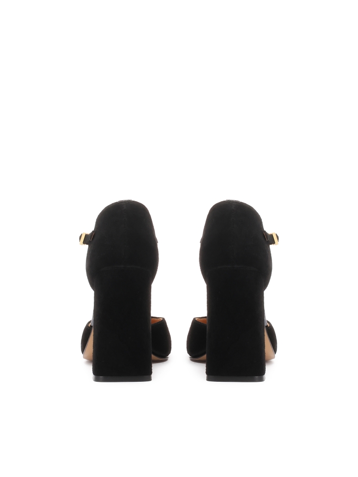 Szarvasbőr félig nyitott cipőjű szivattyú egy oszlopon ZELIA