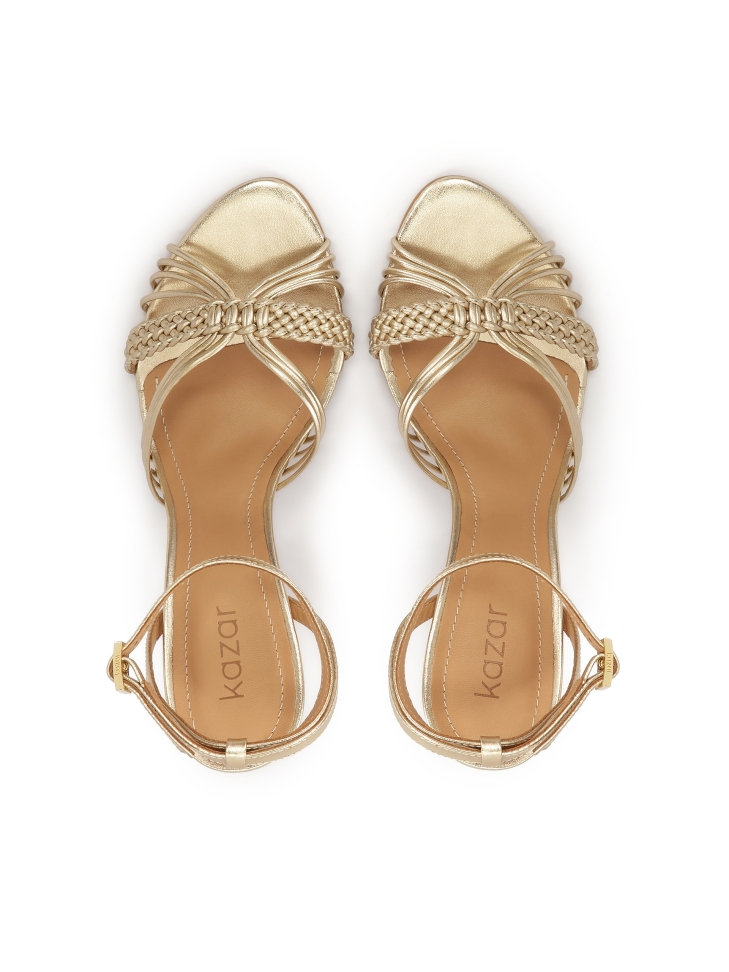 Arany szandál fonott pánttal és bokazárral MEGAN
