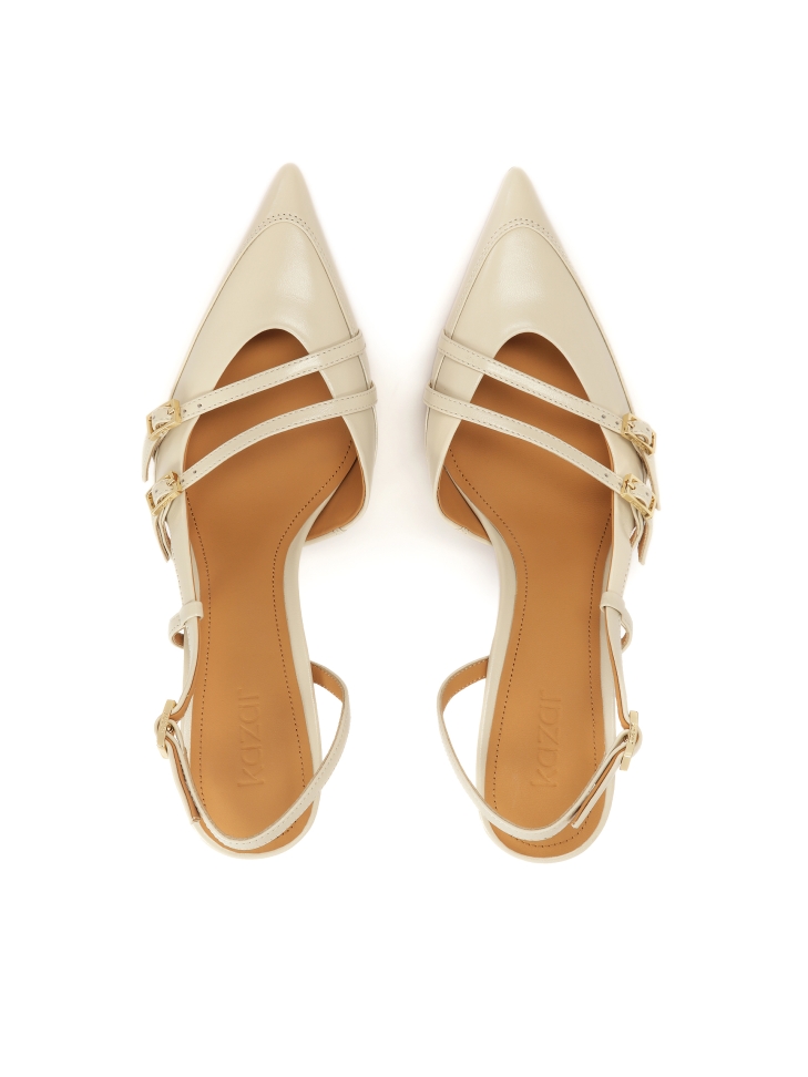 Csíkokkal díszített bőr slingback pumpa YSABEL