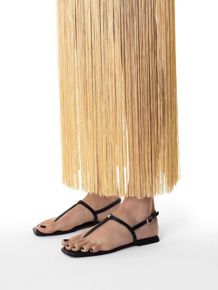 Fekete bőr szandál szögletes orrú szandállal KS MURIEL