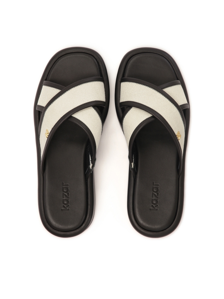 Bőr csúszdák vastag talpon, keresztpántokkal  AQUA