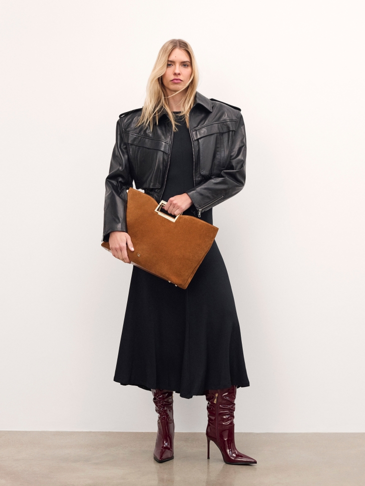 Velúr kézitáska fém fogantyúval AUDREY