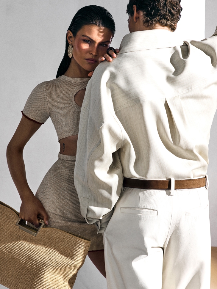 Bézs rafia táska beépített fogantyúval AUDREY