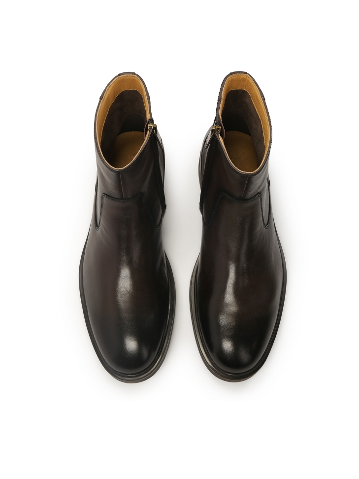 Barna bőr cipzáras csizma VEKUNUS