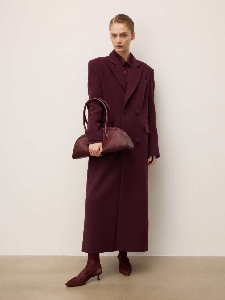 Maroon hosszúkás bőr kézitáska sörtékkel KS MODE