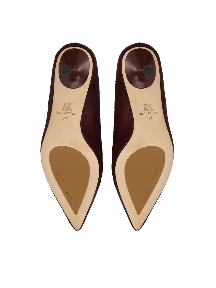 Maroon színű tűsarkú cipellők természetes sörtékkel KS ELYSIE