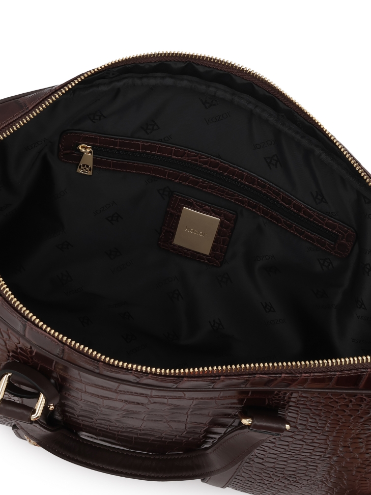 Dombornyomott barna bőr laptop táska JOURNEE