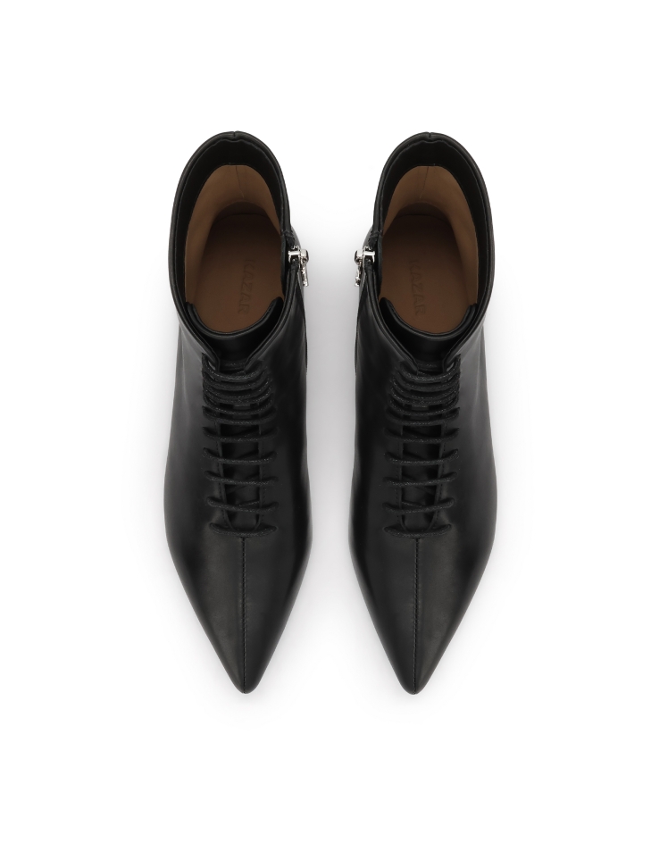 Fekete bőr csizma cipzárral és ezüst logóval díszített orr-résszel KS AMIENS